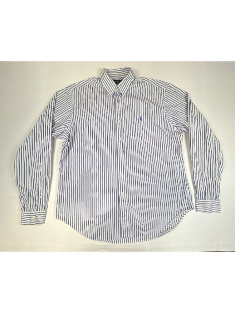 Vintage Ralph Lauren Shirt Men 16.5 36/37 Blue White Stripe Button Down Long